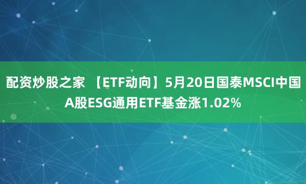 配资炒股之家 【ETF动向】5月20日国泰MSCI中国A股ESG通用ETF基金涨1.02%